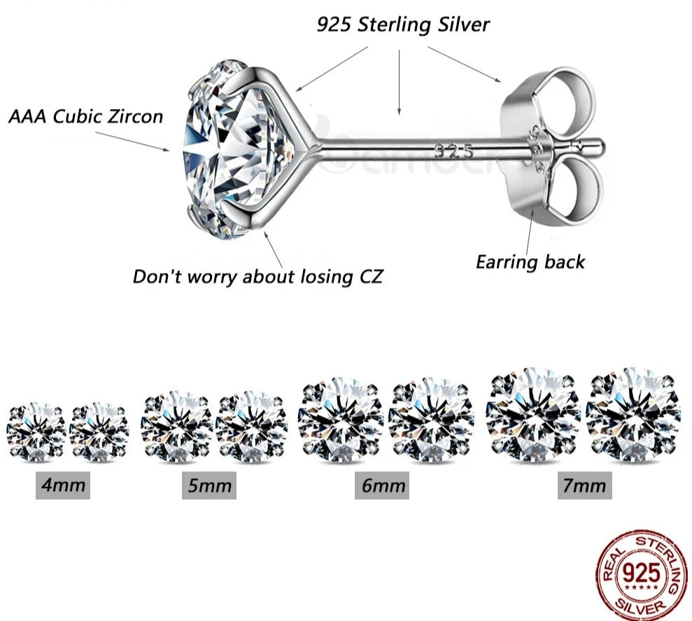 CZ Stud Earrings 925 Sterling Silver Platinum