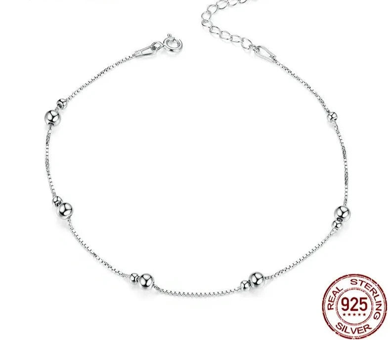 Round Beads Anklet Sterling Silver Chian Bracele