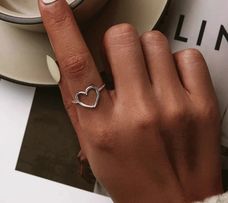 Silver Minimalist Heart Finger Rings for Women