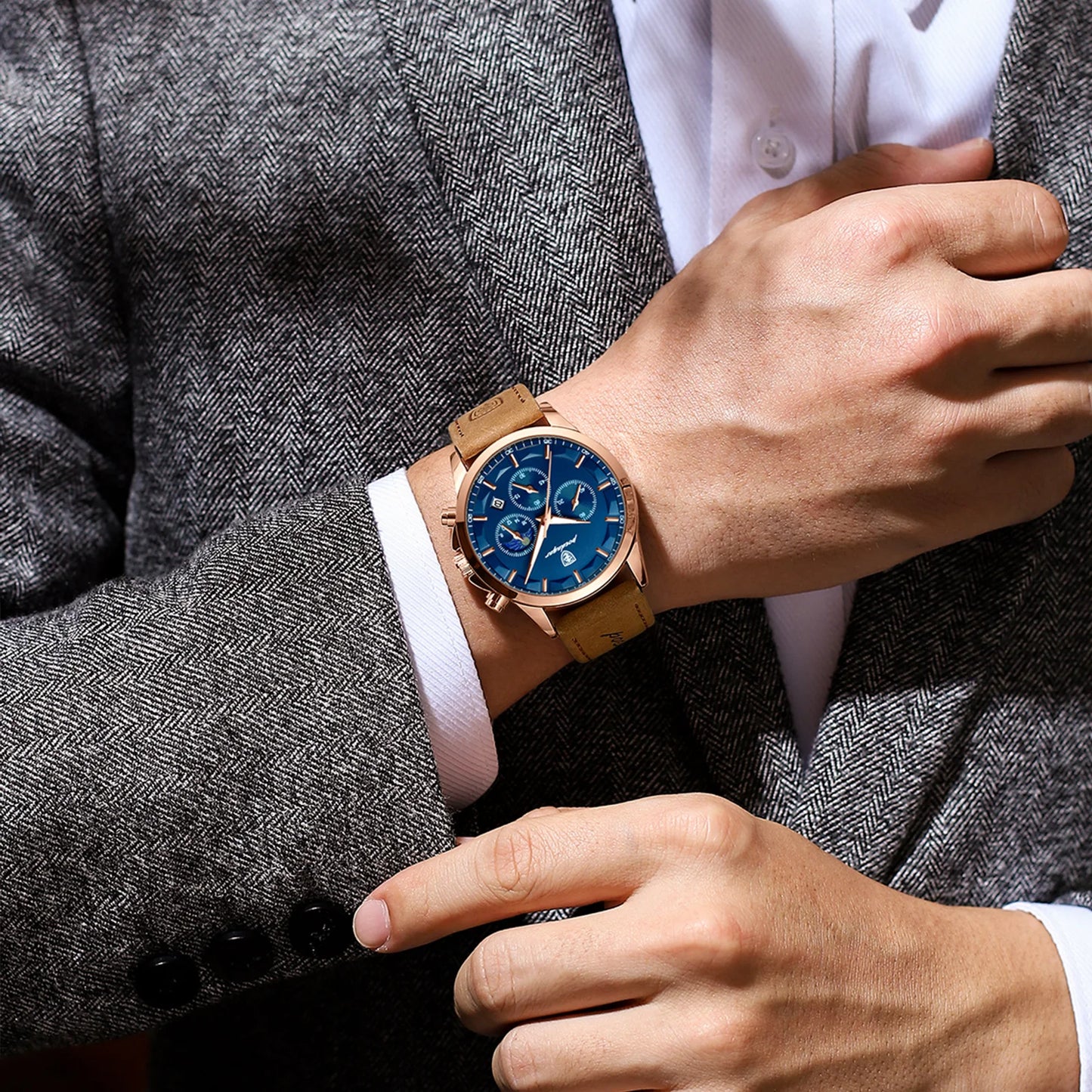 Watch Luxury Sports Waterproof Chronograph Luminous Date Man Wristwatch Business Leather Men's Watches Clock