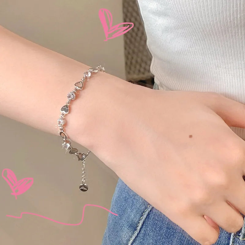Y2K Zircon Ins Bracelets for Women Korean Fashion Sweet Girls Sparkling Hollow Heart Delicate Chain Bracelet Party Jewelry Gifts