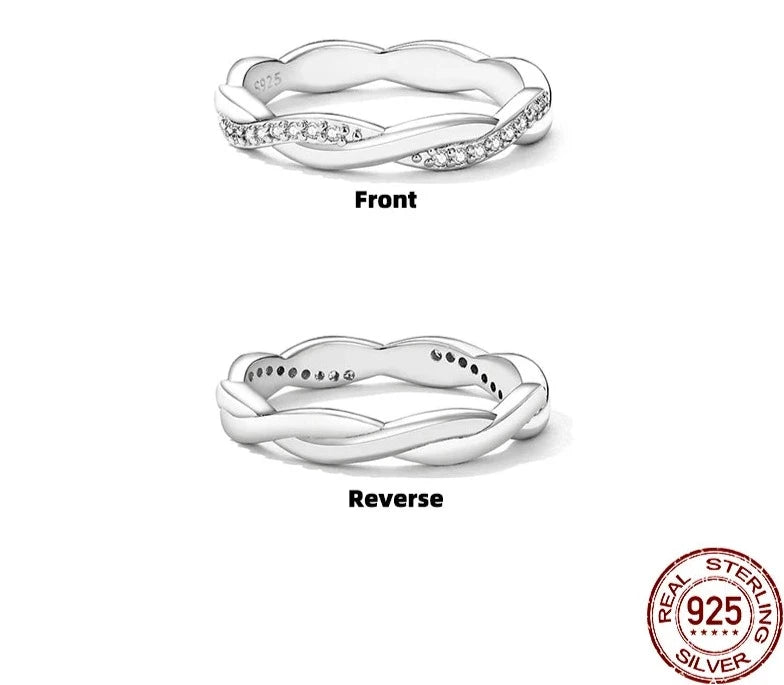 Silver Simple Twisted Ring 14K Gold Plated Cubic Zirconia Eternity Band for Women 3 Colors BSR248