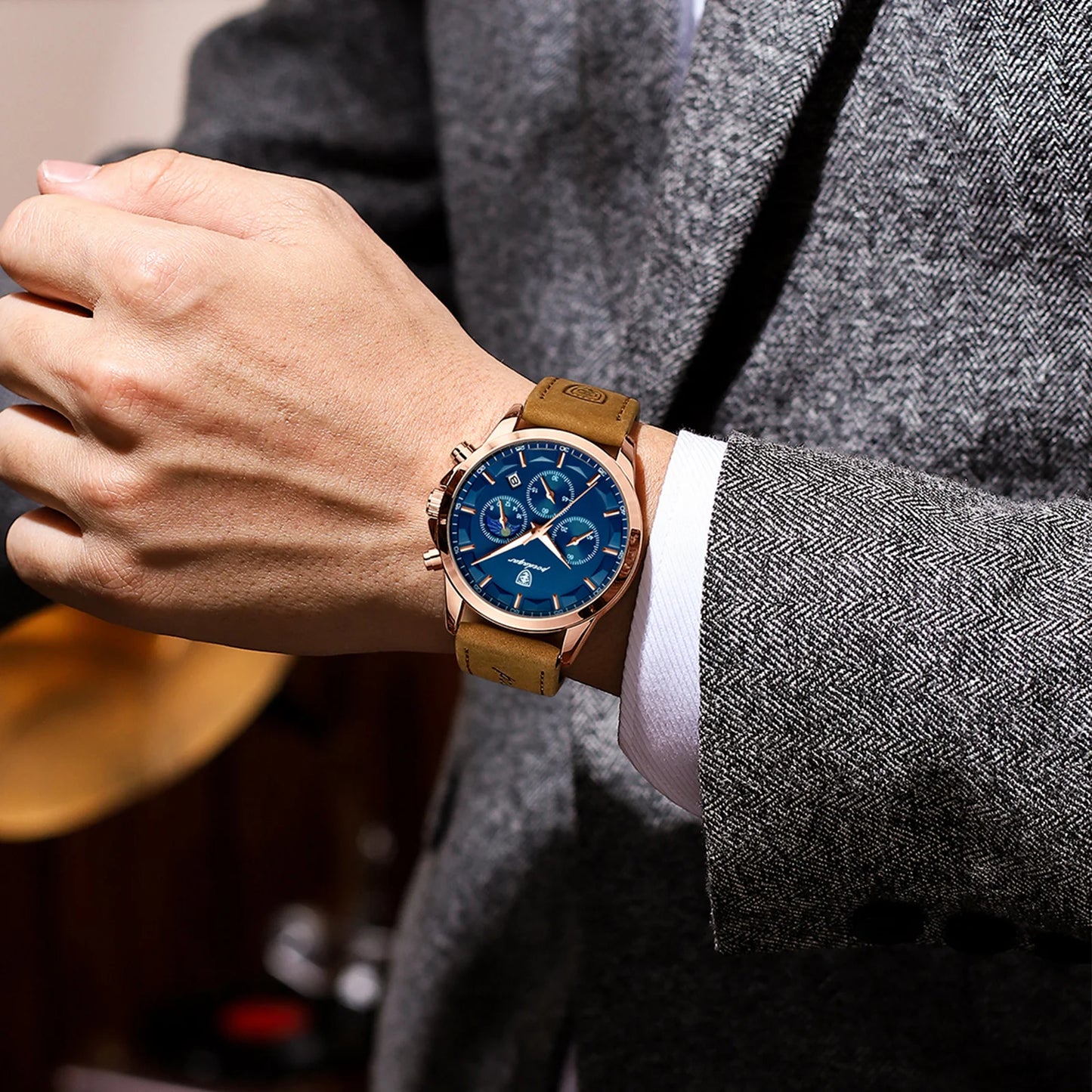Watch Luxury Sports Waterproof Chronograph Luminous Date Man Wristwatch Business Leather Men's Watches Clock