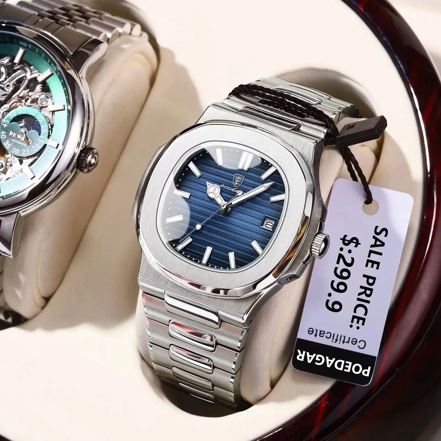 Luxury Watch Business Waterproof Male Clock Luminous Date Stainless Steel Square Quartz Men Watch reloj hombre