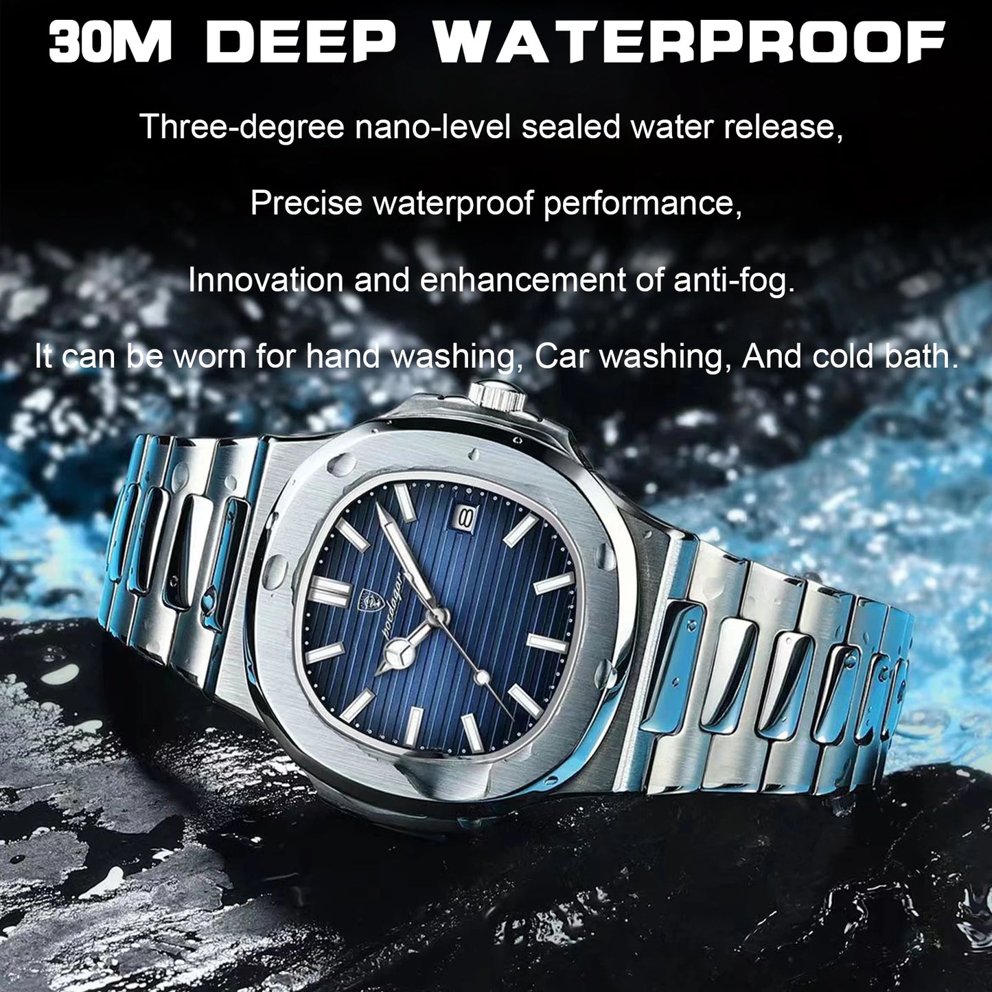 Luxury Watch Business Waterproof Male Clock Luminous Date Stainless Steel Square Quartz Men Watch reloj hombre