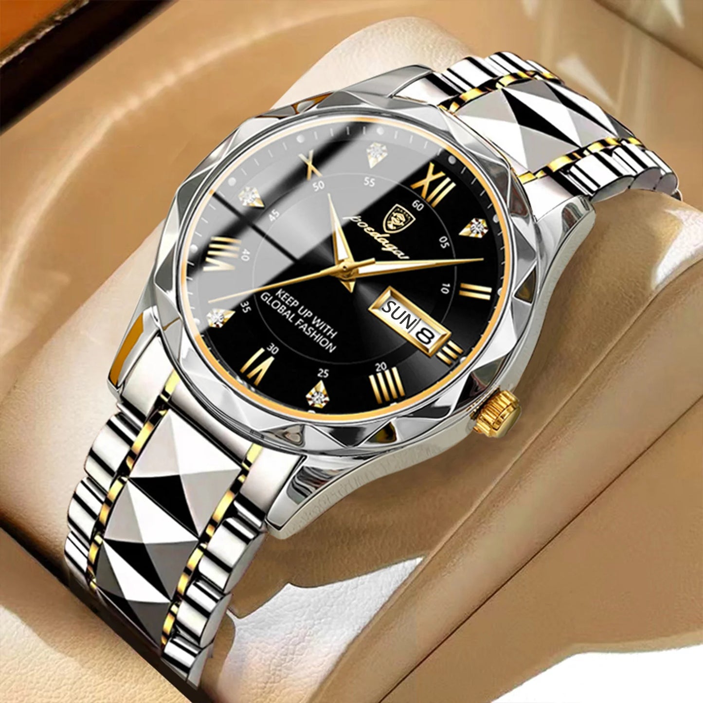 Luxury Man Wristwatch Waterproof Luminous Date Week Men Watches Stainless Steel Quartz Men's Watch Male reloj