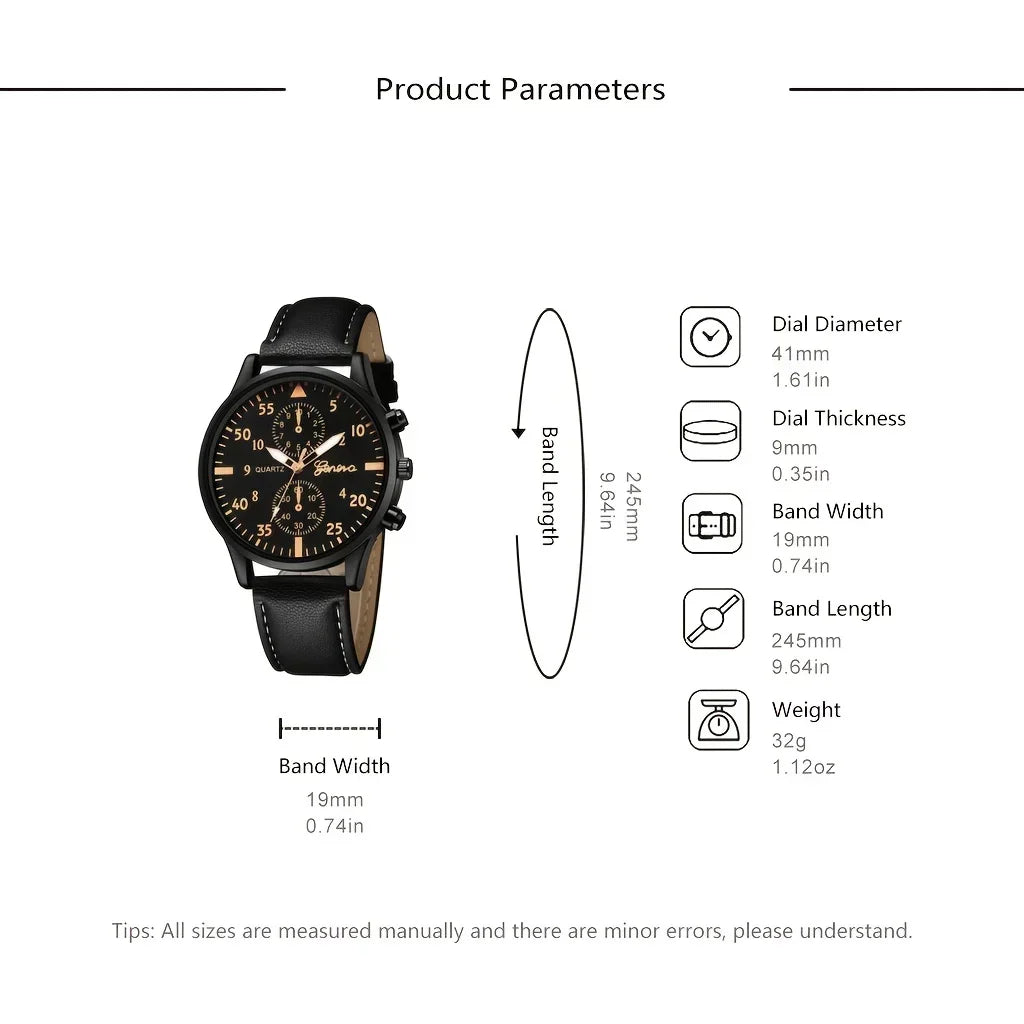 Men Sports Watches Set Man Business Quartz Wristwatch Luxury Brown Leather Bracelet Men Casual Clock Watch