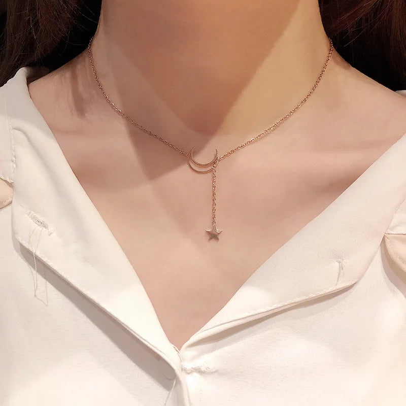 ZEINA New Simple Moon Star Pendant Choker Necklace