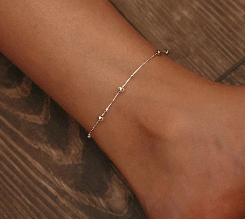 Round Beads Anklet Sterling Silver Chian Bracele