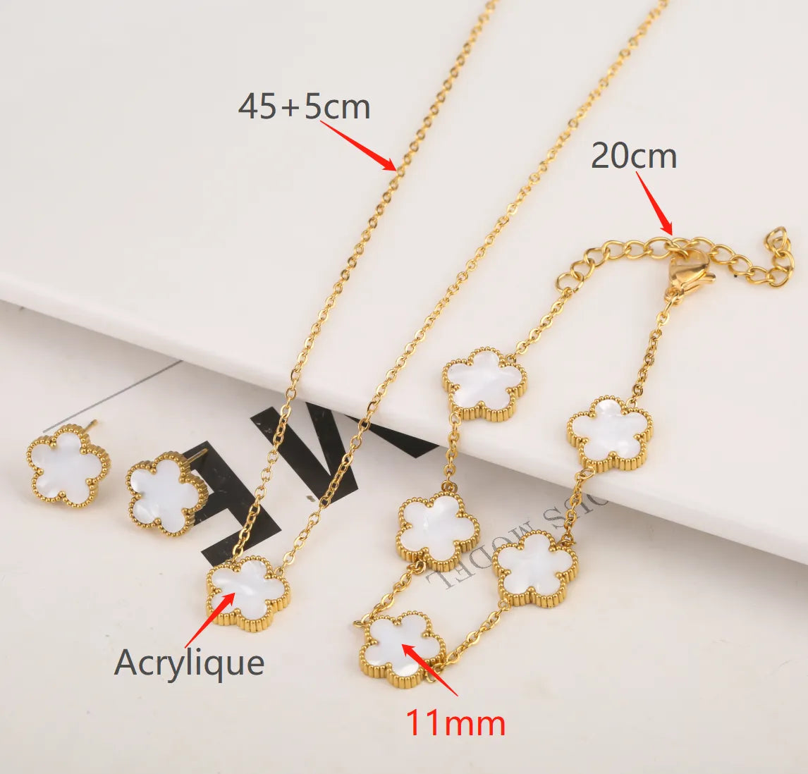 Adjustable New Design Gold Plated Stainless Steel 316L Plant Flower Bracelet With Five Leaf Petals Women's Luxury Gifts Clover