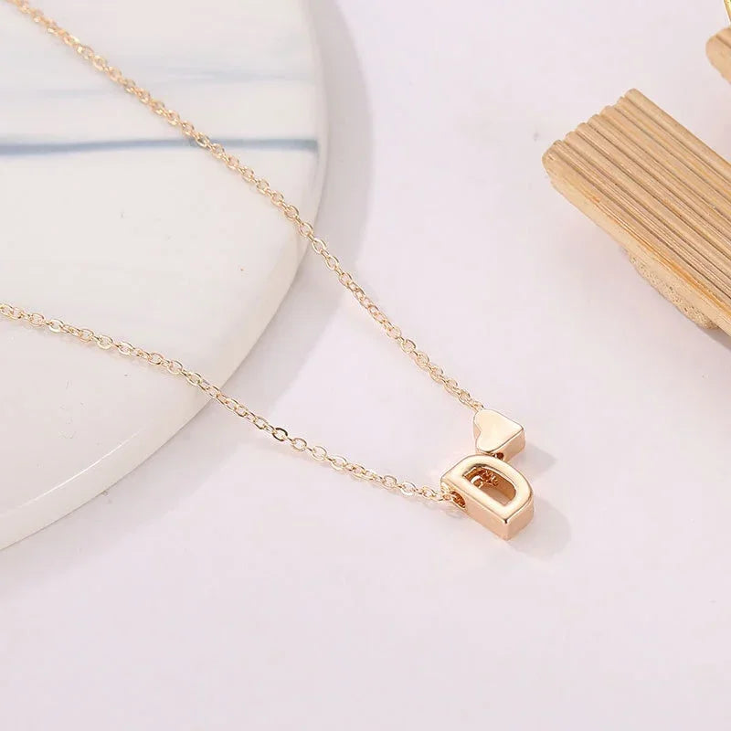 Heart Dainty Initial Necklace Gold Silver Color Letter Name